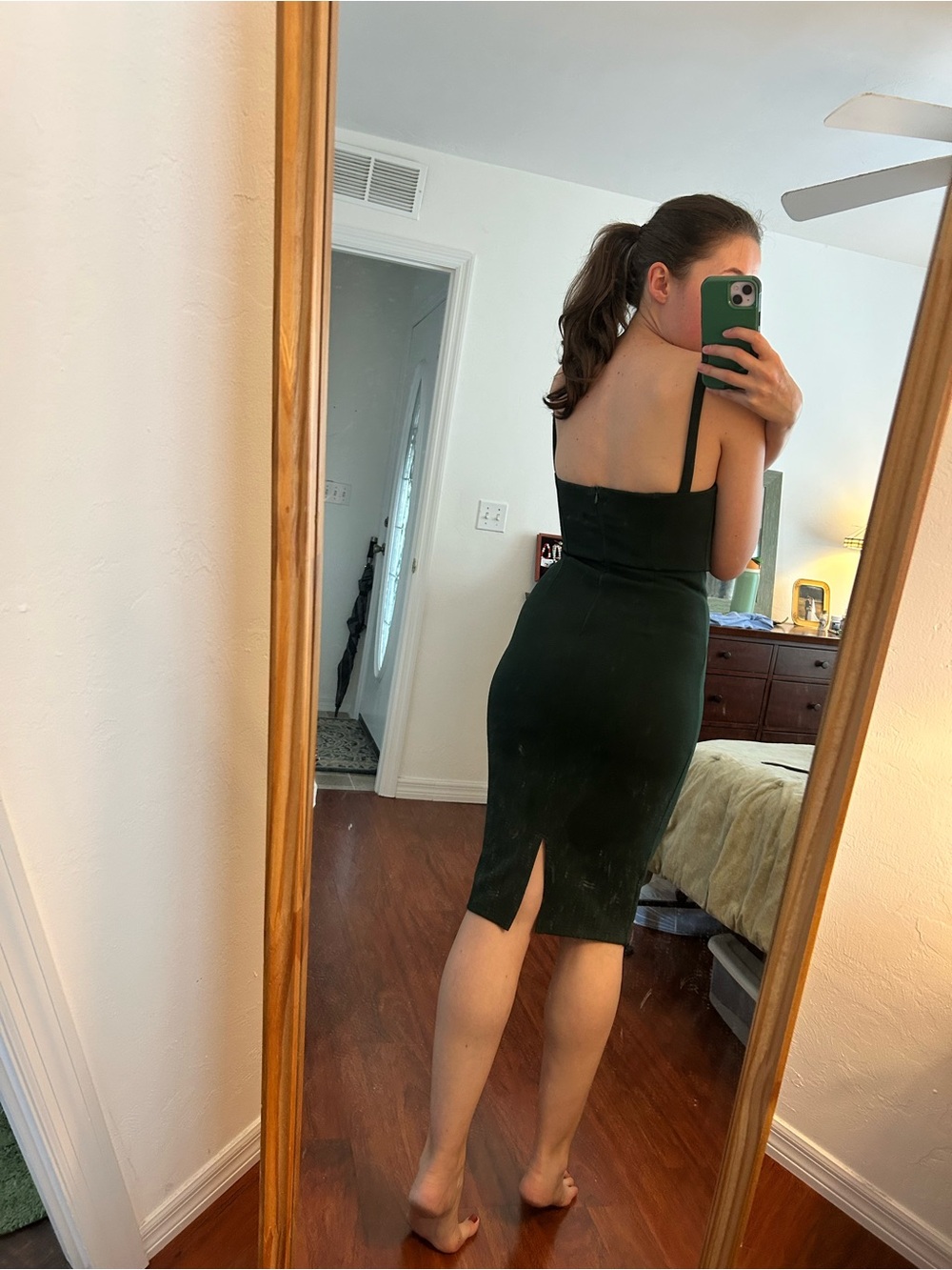 Lulu’s Dark Green Sheath Dress with Straps - Picture 2 of 7
